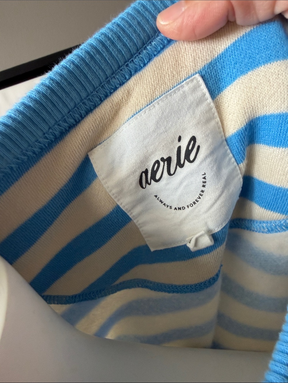 aerie Blue and Cream Striped Crewneck Sweater - Picture 6 of 6